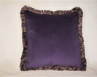 ultra violet purple velvet fringe throw pillow for sofa handmade