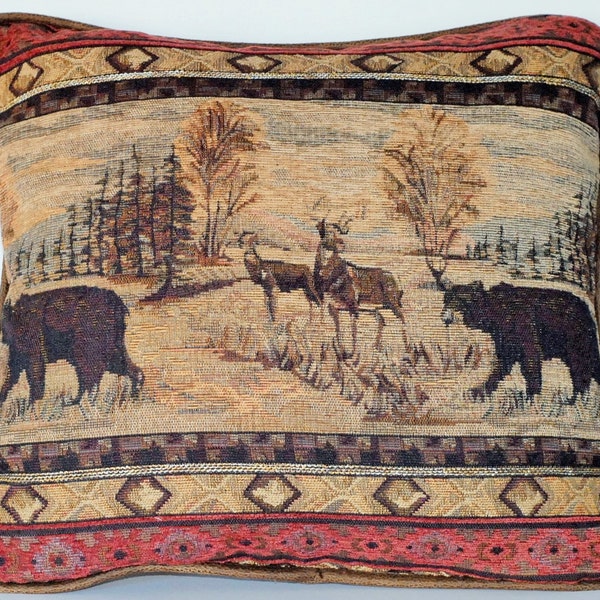 large wildlife bear rustic animal cabin brown gold rust pillow for couch sofa chair handmade in usa square rectangle