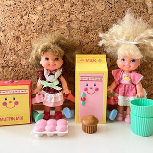 Cherry Merry Muffin Bundle - Two Dolls & Acc | 1980s Cupcake Dolls with Fridge, Table and Cakes | Childhood Toys