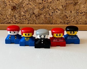 figurines Lego vintage | Lot de 5 poupées en excellent état | Fabriqué au Danemark | Jeu de construction de briques pour tout-petits