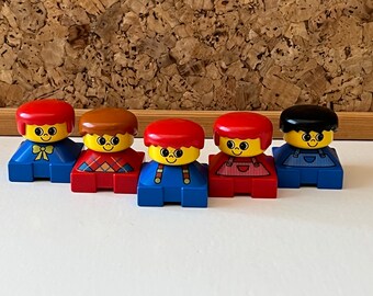 figurines Lego vintage | Lot de 5 poupées en excellent état | Fabriqué au Danemark | Jeu de construction de briques pour tout-petits