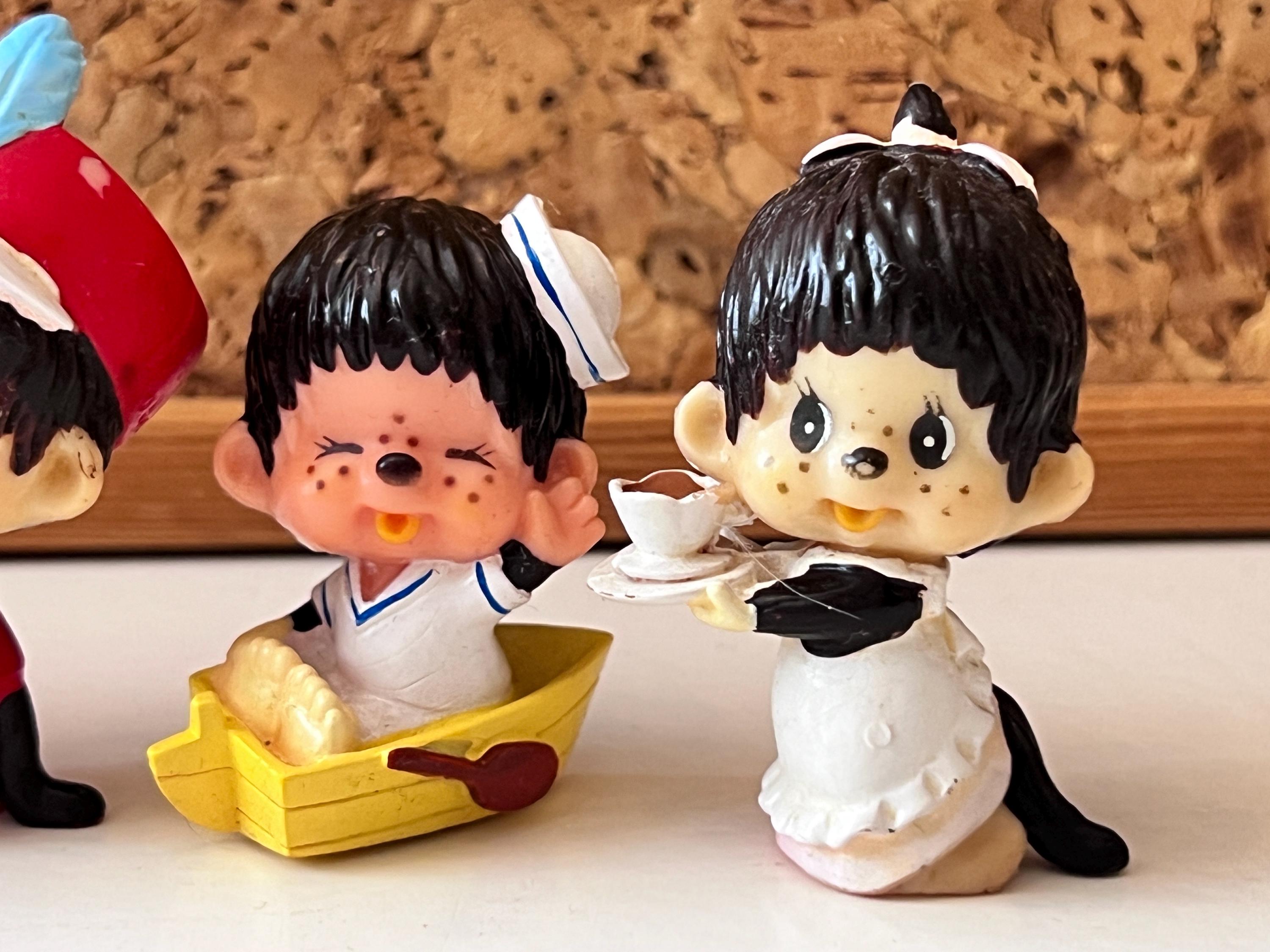 Monchichi PVC Figure Bundle of 7 | Sweet Small Toy Monkies