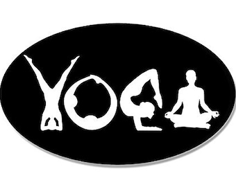 BLACK Oval YOGA (Lettering Spelled out with Poses) Sticker