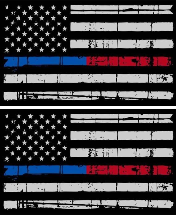 Some Gave All Police Fire Military Tattered Flag Decal Thin Gold Line Decal