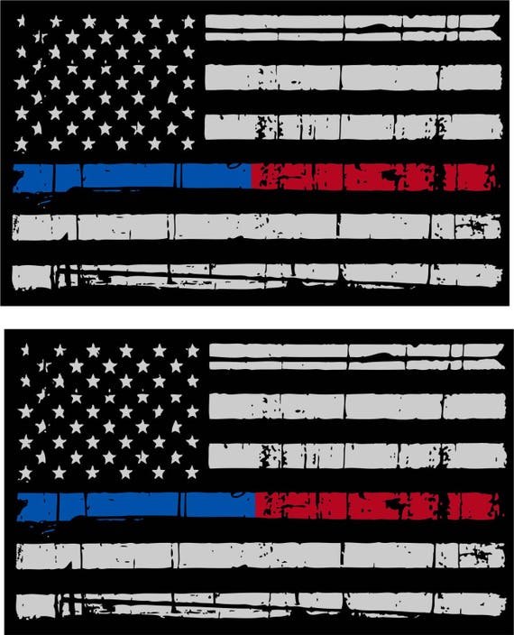 Thin Blue line decal State of Michigan Tattered Flag Green Red Blue Line Decal