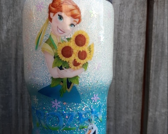 14oz Frozen inspired glitter tumbler with personalization