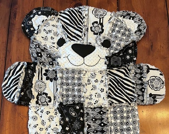 Bitty bear, baby blanket, baby quilt, black and white, nursery, crib, baby shower, baby bear, newborn, baby gift, baby girl