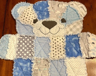 Bitty Bear, Flannel quilt, flannel, baby boy, baby shower,  baby gift, nursery, blue quilt, baby blue, baby registry