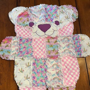 Bitty bear, baby bear, bear blanket, bear quilt, baby shower, baby gift, baby girl, unicorns, hearts, new baby, baby registry