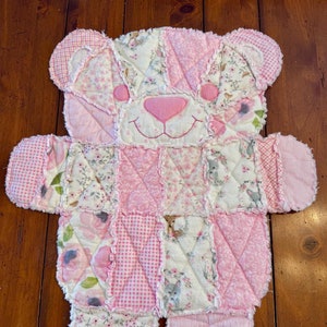BITTY bear, baby blanket, baby bear quilt, baby girl blanket, baby girl gift, newborn, baby blanket, bear, flannel, pink baby gift, baby