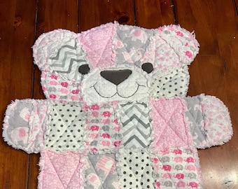 BITTY bear, baby blanket, baby quilt, baby pink, nursery, newborn, baby bear, baby shower, baby registry, baby quilt, bear quilt, flannel