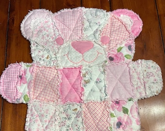 BITTY bear, baby blanket, baby bear quilt, baby girl blanket, baby girl gift, newborn, baby blanket, bear, flannel, pink baby gift, baby