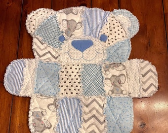 BITTY bear, flannel quilt, baby bear quilt, baby blue, blue blanket, baby boy, baby bear, baby boy gift, baby registry, baby shower, baby