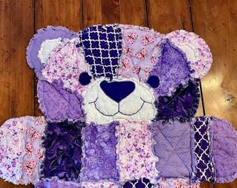 Baby girl blanket, baby quilt, baby bear blanket, baby girl gift, baby registry, baby shower, crib blanket, bear, purple nursery, baby bear