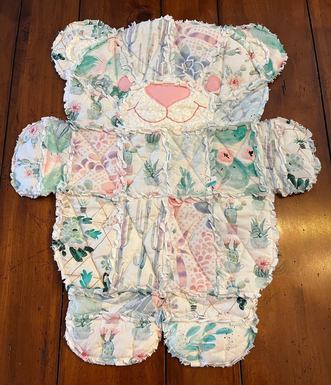 BITTY Bear, Baby Bear, Quilt, Pink and Gray, Green, Succulent, Cactus