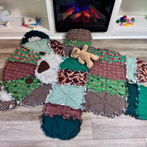 Large Bear Baby Quilt: Handmade Football Patchwork Blanket (48x58 inches)