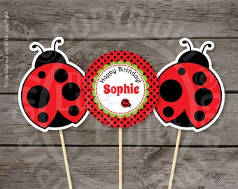 LADYBUG PARTY DECORATIONS, Ladybug Centerpieces, Ladybug Printables, Ladybug Birthday, 5" - Instant Download, Edit Text in Adobe Reader