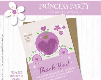 PRINCESS PARTY THANK You Cards, Princess Birthday Thank You Card, Princess Party Printables | Instant Download. Edit Text in Adobe Reader