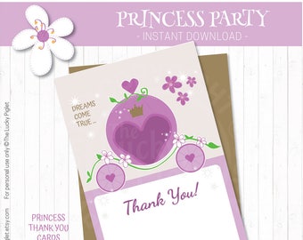 PRINCESS PARTY THANK You Cards, Princess Birthday Thank You Card, Princess Party Printables, Princess Party Decoration | Instant Download