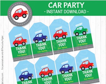 Car Party Favor Tags | Editable, printable birthday party favor tags | Car Party Gift Tags | EDITABLE INSTANT DOWNLOAD