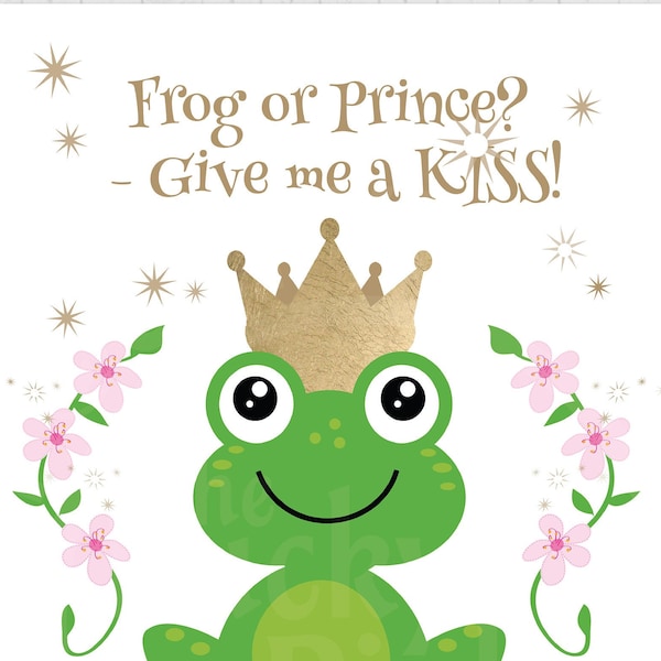 Pin the kiss on the frog princess birthday party game.  Cute princess decorations, white kiss the frog, for birthday and baby showers