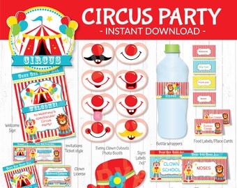 CIRCUS PARTY Printables, Printable Circus Party Package, Circus Party Invitation and Decoration | Instant Download Edit Text in Adobe Reader