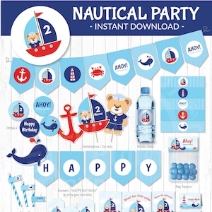 Nautical Party Kit Digital Printables. Complete Set Party