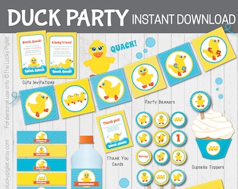 RUBBER DUCK BIRTHDAY Party Invitation and Party Decoration. Full Printable Duck Party Package | Instant Download, Edit Text Adobe Reader