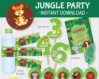 JUNGLE BIRTHDAY invitation and jungle party decoration. Printable Jungle party package | Instant download. Edit text Adobe Reader