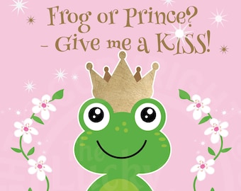 Pin the kiss on the frog princess birthday party game.  Cute princess decorations, pink kiss the frog, for birthday and baby showers