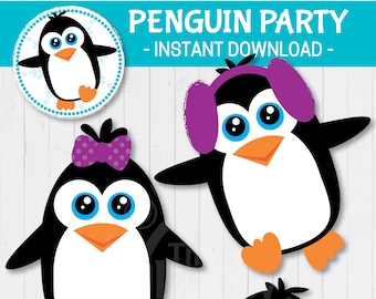 PENGUIN PARTY DECORATION, Penguin Party Centerpieces, Penguin Cut Outs, Penguin Birthday, Penguin Baby Shower, 9-10" tall | Instant download