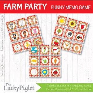 FARM PARTY MEMORY Game, Funny Barnyard Party Game, Barnyard Memo Game ...