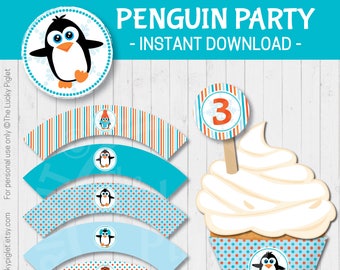 PENGUIN PARTY Cupcake Wrappers for you penguin birthday party or baby shower | Instant download