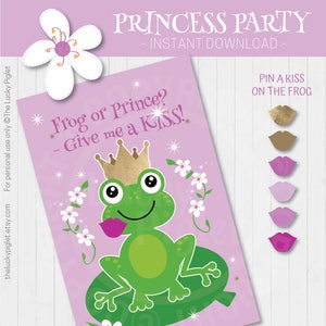 Pin the kiss on the frog princess birthday party game pink. Cute princess decorations, pink kiss the frog, for birthday and baby showers image 1
