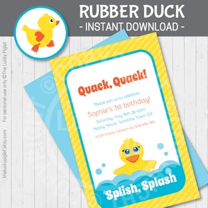 RUBBER DUCK INVITATIONS, Rubber Duck Baby Shower Invitation -  Instant Download, Edit Text in Adobe Reader