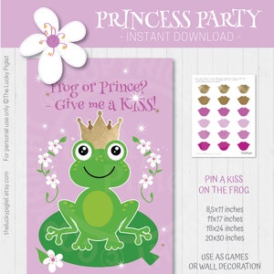 Pin the kiss on the frog princess birthday party game pink. Cute princess decorations, pink kiss the frog, for birthday and baby showers image 2