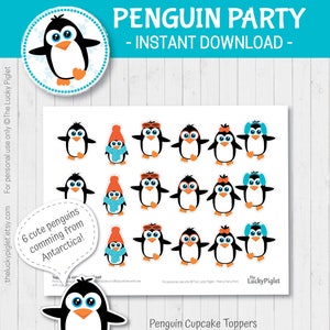 Penguin Toppers, Penguin Party Printables, Penguin Decoration - Instant ...