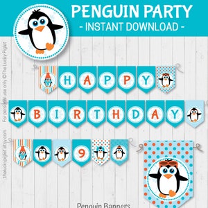 PENGUIN BIRTHDAY BANNER and Party Decoration - Printable Penguin Banner ...