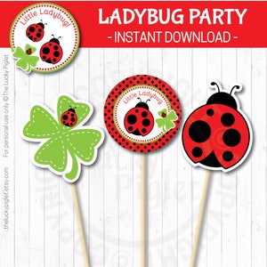 LADYBUG DECORATIONS, Ladybug Centerpieces, Ladybug Favor tag 3, Ladybug Birthday Party Prints Instant Download, Edit Text in Adobe Reader image 1