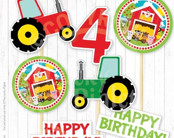 FARM PARTY Cupcake Toppers - Decorations for Farm Birthday Party or Baby Shower. Barnyard Party Cutouts | 3 inches. Instant Download