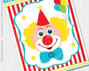 PIN the NOSE on the CLOWN, Circus Party Games and Decorations, Circus Party Printables. Yellow Clown -  Instant Download