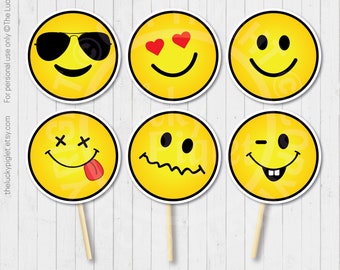 EMOJI PARTY DECORATIONS, emoji centerpieces, emoticon, smiley, photo booth props, birthday, baby shower, 5" and 2.5" | Instant Download