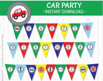 CAR PARTY BANNERS, Race Car Party banner, Vehicle Banner, Car Birthday Party Printables, Car Party Printables, Instant Download, Edit Text