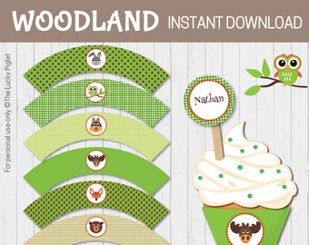 Woodland Cupcake Wrappers, Party Decoration, Forest Cupcake Wrappers, Woodland Party Printables | Instant Download - No edit