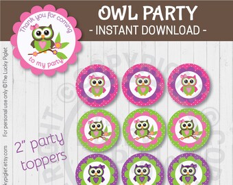 Owl cupcake toppers. Printable owl party circles for owl birthday and owl baby shower.