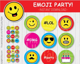 Printable Emoji Cupcake Toppers for Emoji Birthday party or Baby Shower. Cute and colorful Emoji Birthday Decorations | Instant Download