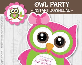 OWL INVITATION, Pink Owl Party Invitation, Owl Baby Shower Invitation, Owl Party Printables - Instant Download, Edit Text in Adobe Reader