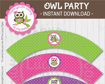 Owl Party Cupcake Wrappers, Printable Owl Party Decorations | Instant Download, Print at home