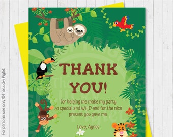 JUNGLE THANK YOU cards, Jungle Party Birthday Party Decorations, Jungle Party Thank You Cards | Instant Download. Edit Text in Adobe Reader