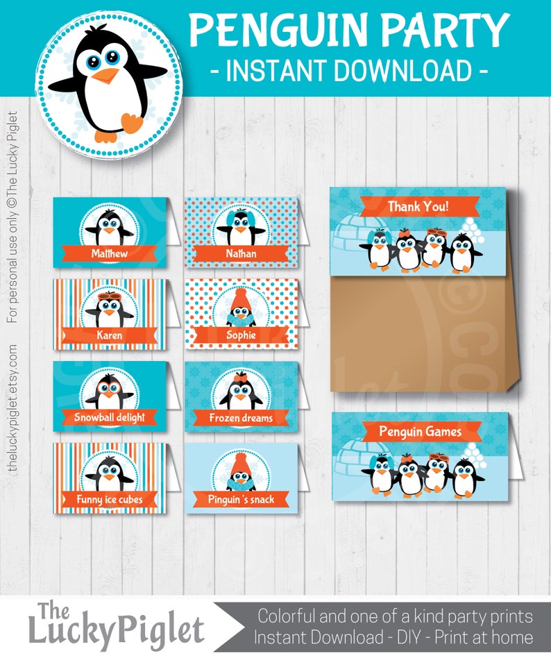 PENGUIN BIRTHDAY INVITATION and Party Decoration Full Printable Penguin Party Package Instant ...